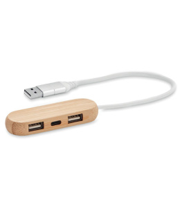 HUB USB typ A i C eko z drewna nadrukiem