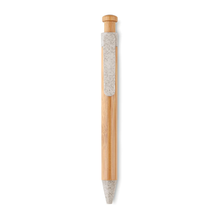 Długopis z bambusa i słomy z nadrukiem beżowy