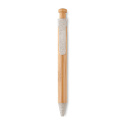 Długopis z bambusa i słomy z nadrukiem beżowy