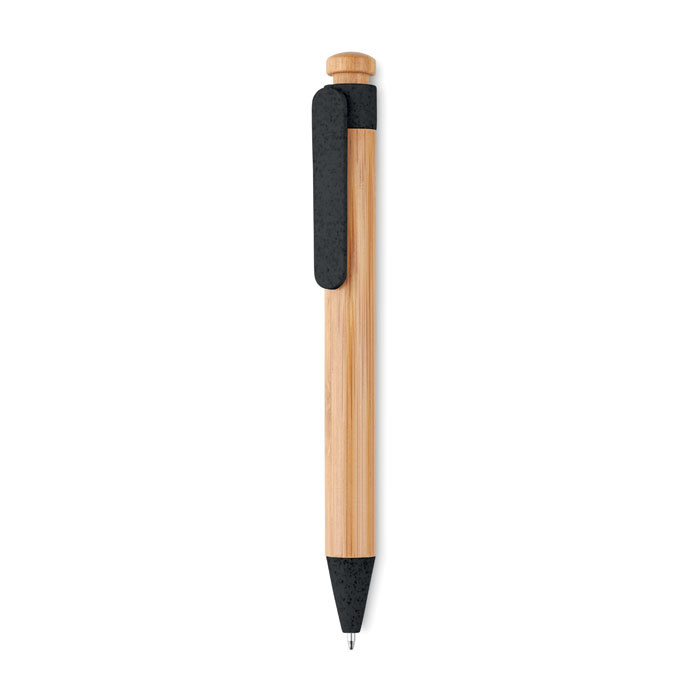 Długopis z bambusa i słomy z nadrukiem czarny
