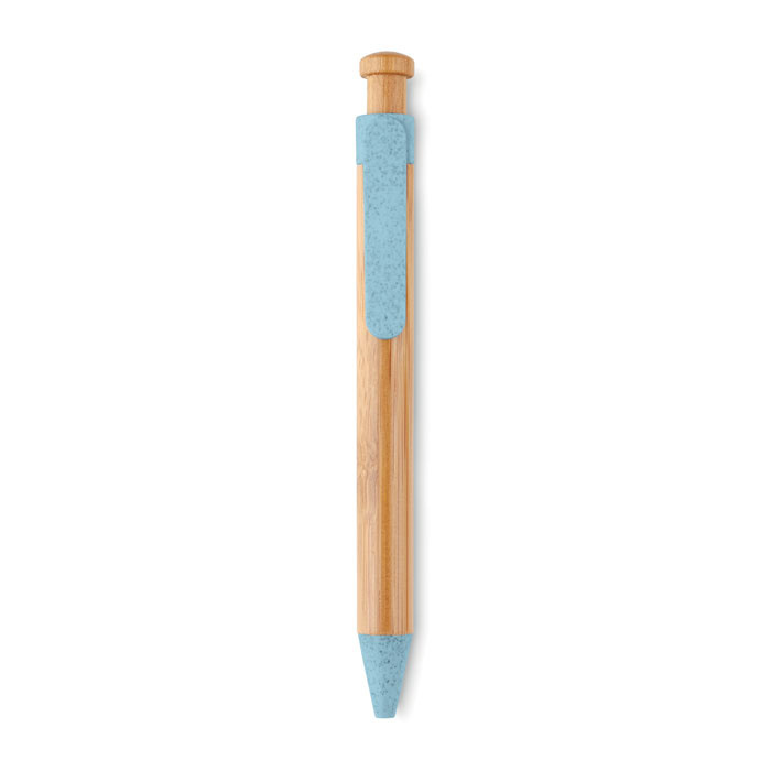 Długopis z bambusa i słomy z nadrukiem niebieski