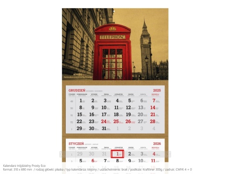Kalendarze eko kraft trójdzielne druk